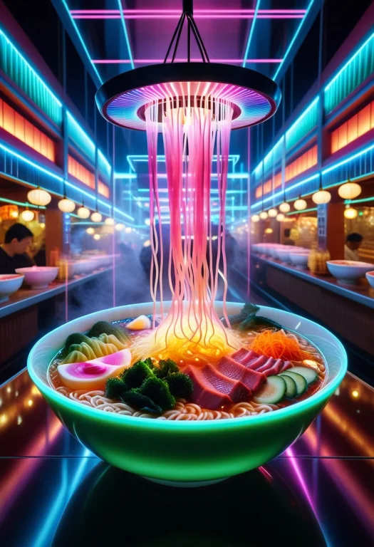 High Quality, A Bowl Of Ramen Made Of Colorful Led Lights, T...