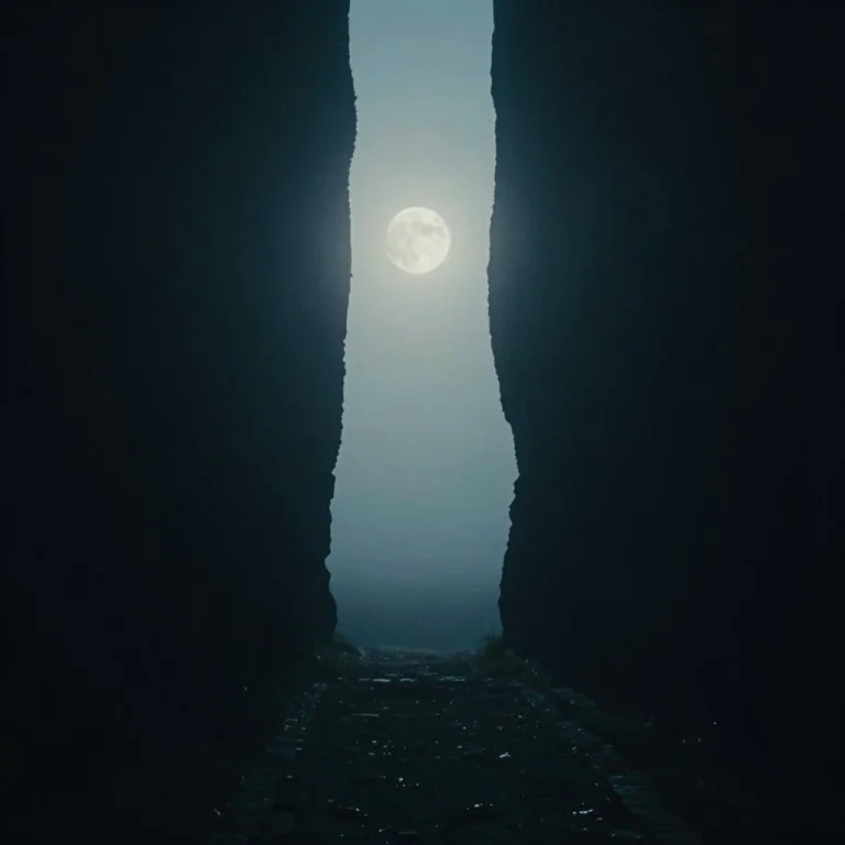 A Portal Of Light Torn Between Two Worlds, Cold Moonlit Tone...