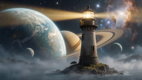 3d, Oil Painting, A Lonely Lighthouse Standing On A Tiny Roc... — Stable Diffusion AI Prompt: 3D, Oil Painting, A lonely lighthouse standing on a tiny rocky island in outer s...