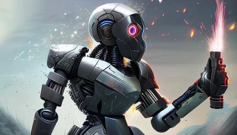 Splash Art, Portrait Of A Lonely Lost Tired Female Robot And...