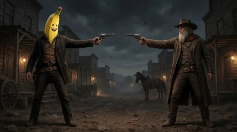 Dark Gritty Theme, Man Standing Bowllegged With His Hand On... — Stable Diffusion AI Prompt: Dark gritty theme, man standing bowllegged with his hand on his pistol, his head...