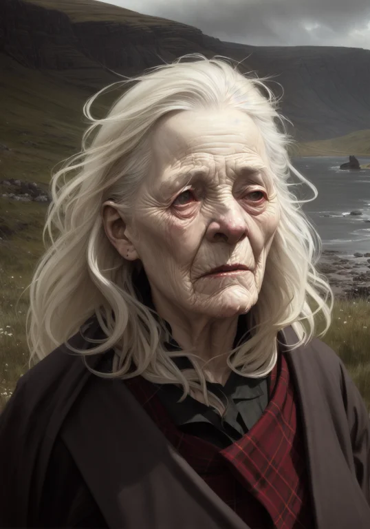 Award Winning Photo Of An Old Woman Crone, Style-kilt, Wrink...