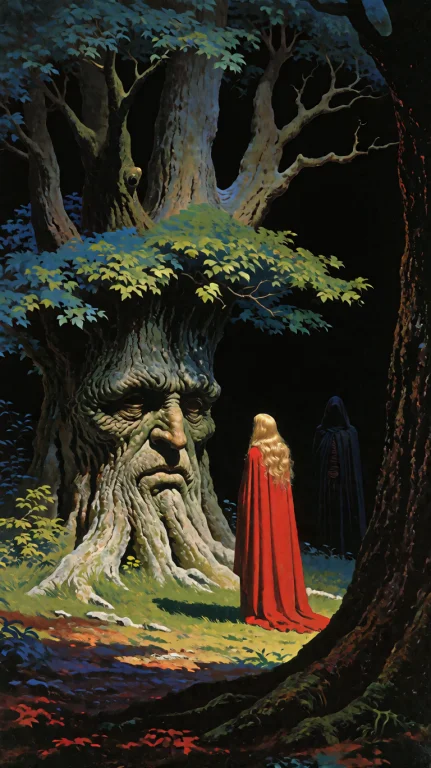 1970s Dark Fantasy Image Of A Mystical Forest Scene. At The...