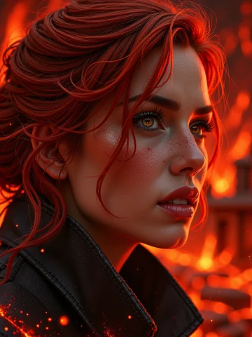 Hvfc, C0rr1d00r, Extreme Close-up Of A Red Low Up-do Haired... — Stable Diffusion AI Prompt: HVFC, c0rr1d00r, extreme close-up of a red low up-do haired woman's face, highly...