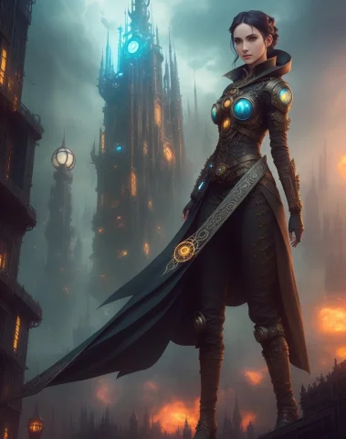1 Girl, Arcane11.4, Steampunk, Scifi, Futuristic, Utopian, M... — Stable Diffusion AI Prompt: 1 girl, (arcane1:1.4), steampunk, scifi, futuristic, utopian, machine, wires, ci...