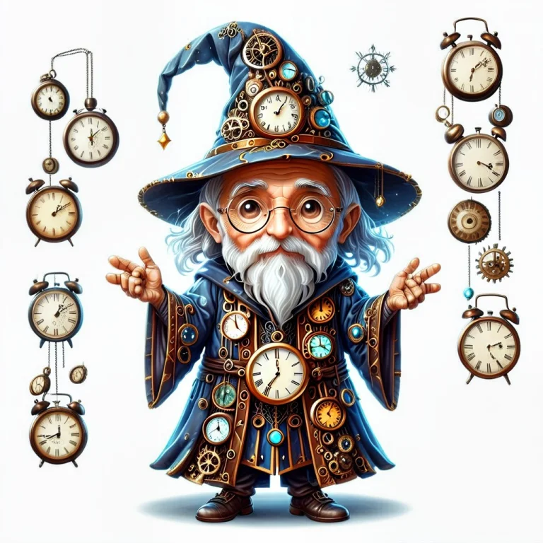 A Chibi Old Wizard, Robes Made Of Clocks