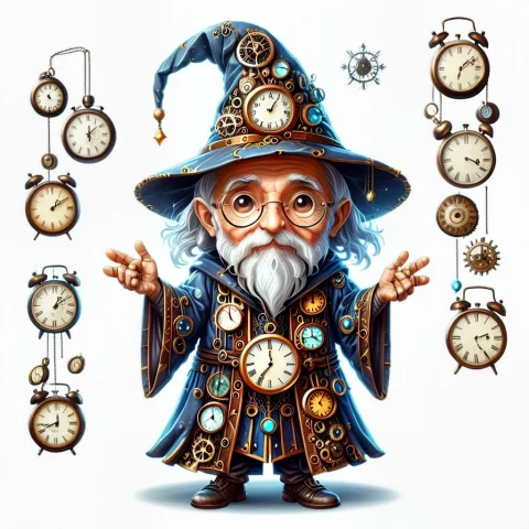 A Chibi Old Wizard, Robes Made Of Clocks — SDXL AI Prompt: A chibi old wizard, robes made of clocks