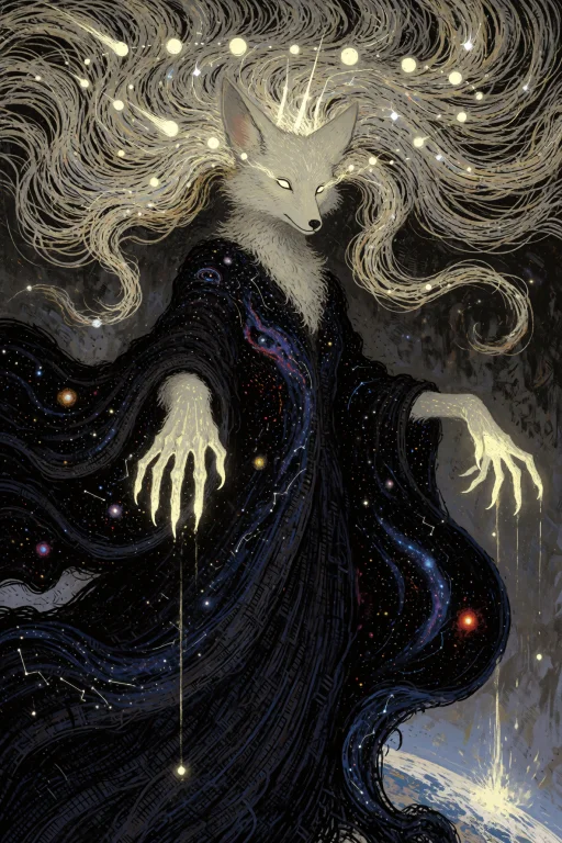 An Anthropomorphic Vixen Sorceress Whose Hair Has Become A L...