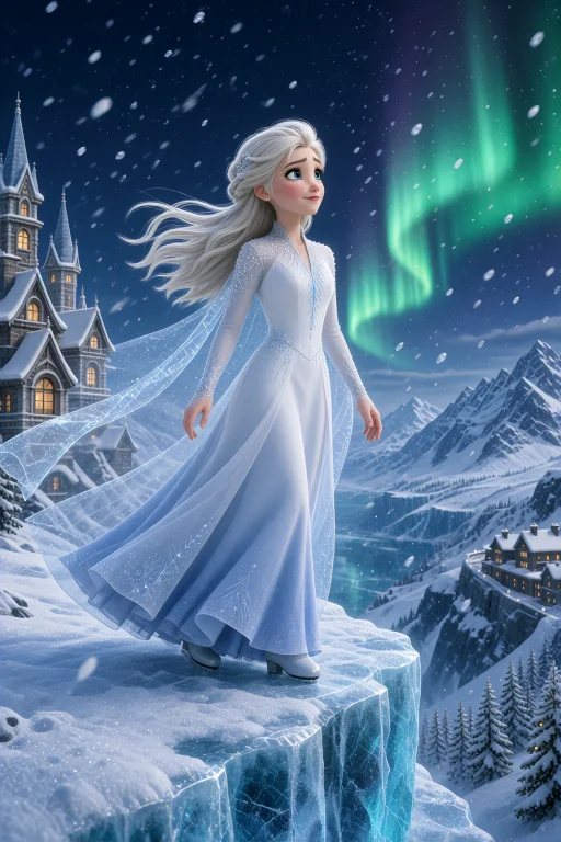 Elegant Young Ice Princess, Long Silver-blonde Hair, Icy Blu...