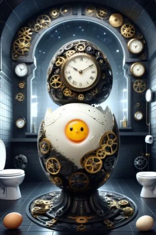 Smiling Egg Sitting On A Toilet In A Futuristic Bathroom, Re... — SDXL AI Prompt: smiling egg sitting on a toilet in a futuristic bathroom, reading a yyy, futuris...
