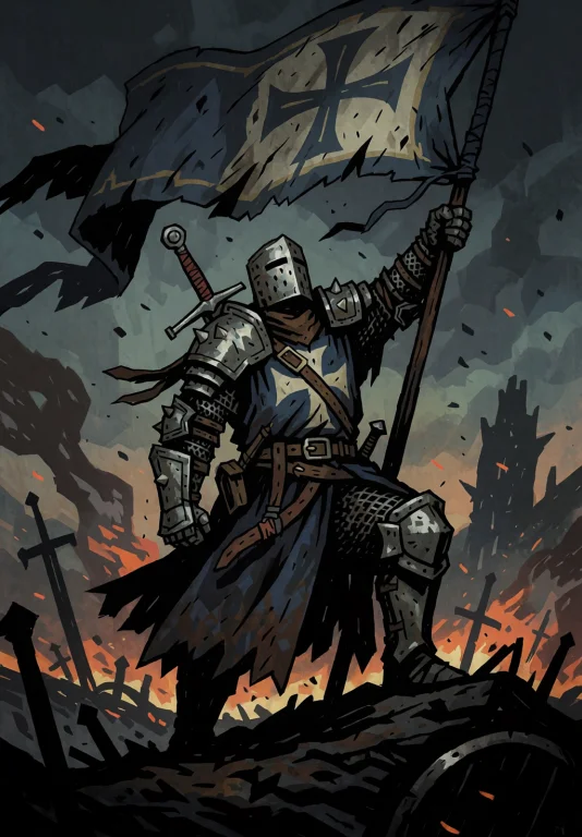 Dark Gothic Fantasy Illustration Of A Lone Crusader Knight S...