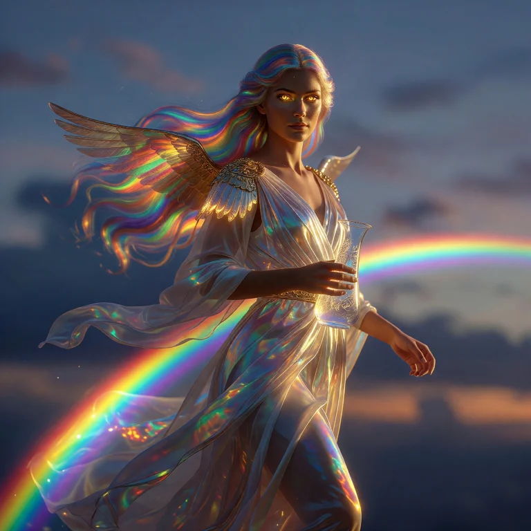 A Hyper-realistic Cinematic Portrait Of Iris, The Greek Godd...
