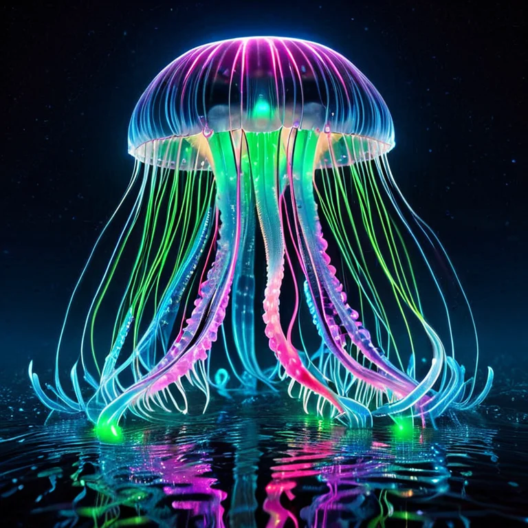 A Close-up Of A Translucent Jellyfish Glowing From Within, D...