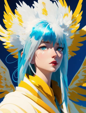 Front View Of An Angel Looking At The Camera, Beautiful Face... — Stable Diffusion AI Prompt: front view of an angel looking at the camera, beautiful face, blue eyes, long ye...