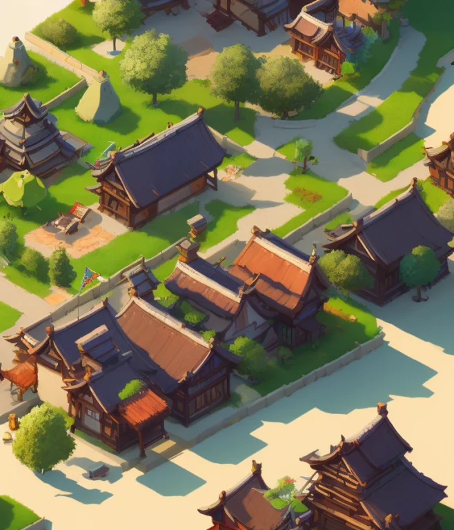 Rpg Isometric Top View Of A Lovely Anime Medieval Fantasy Vi...