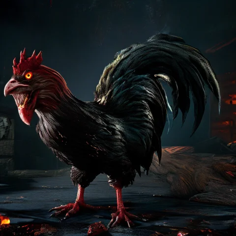 Close Up Photo Of A Killer Rooster Alone Alone With Blood An... — Stable Diffusion AI Prompt: close up photo of a killer rooster alone alone with blood and gore and flaming w...