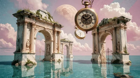 A Breathtaking Surrealist High-fantasy Digital Collage Illus... — Stable Diffusion AI Prompt: A breathtaking surrealist high-fantasy digital collage illustration. A series of...
