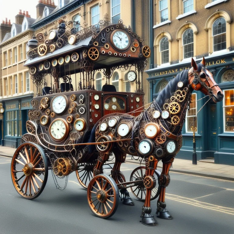 A Steampunk Horse Drawn Carriage, Victorian Street, Made Of...