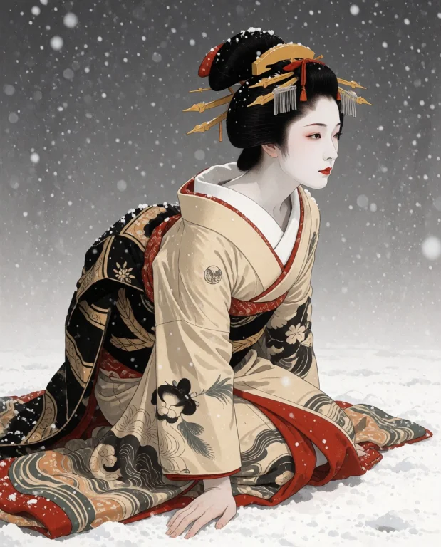 Nippon, Shunga, Semi-realistic, Solo, Full Body, Flowing Blu...