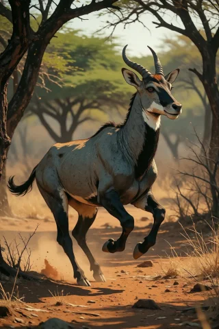 Nature, A Male Nilgai Breaking Into A Heavy Gallop Through D... — Stable Diffusion AI Prompt: nature, A male nilgai breaking into a heavy gallop through dry Punjab thorn wood...