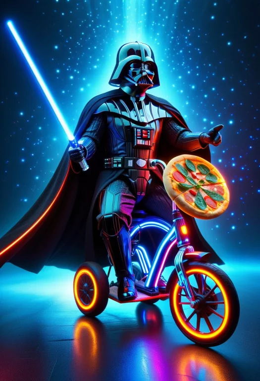 Darth Vader Aggressively Riding A Tiny Tricycle While Wieldi...