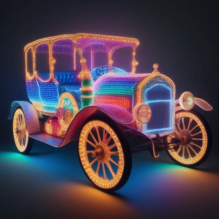 Led, An Old-timey Automobile Morphed With Colorful Led Light...