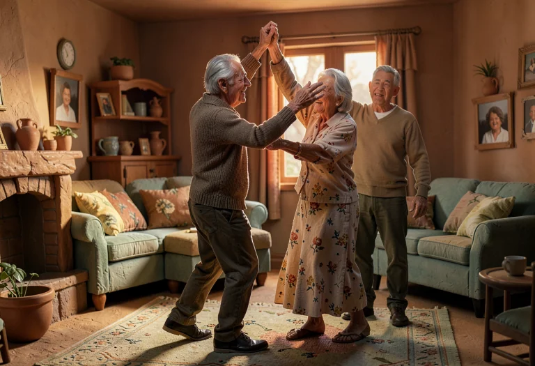 An Elderly Couple Dancing In Their Living Room, Clay Render,...