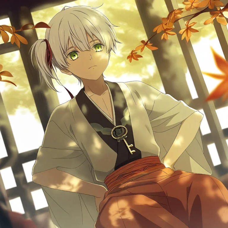 1boy, Solo, White Hair, Side Ponytail, Green Eyes, Tradition...