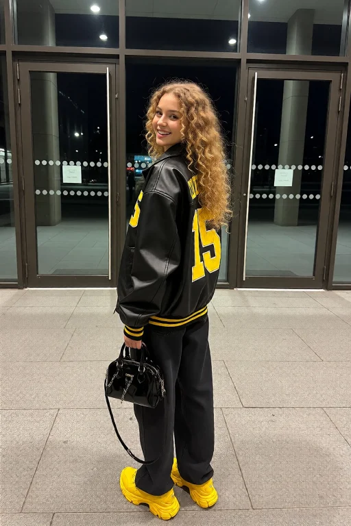 Raw Photo, Young Woman With Long, Voluminous Curly Blonde Ha...