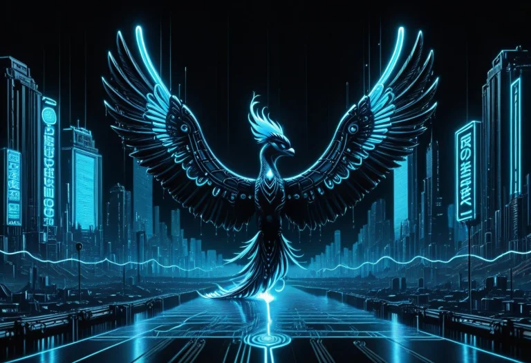 Phoenix, Black Body, Blue Electriciy, Mystical Creature, Ris...