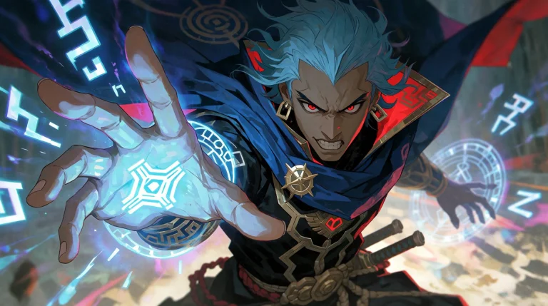 A Male Young Magus, Off-center And Seen From A Dynamic Angle...