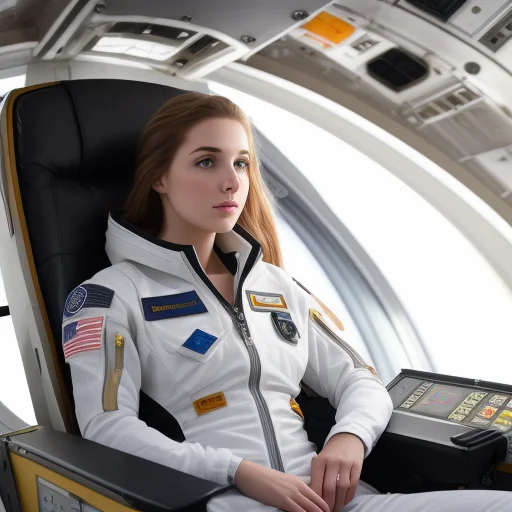 Pretty 20 Yo Woman, Inside Spacestation, Sitting On A Pilot...