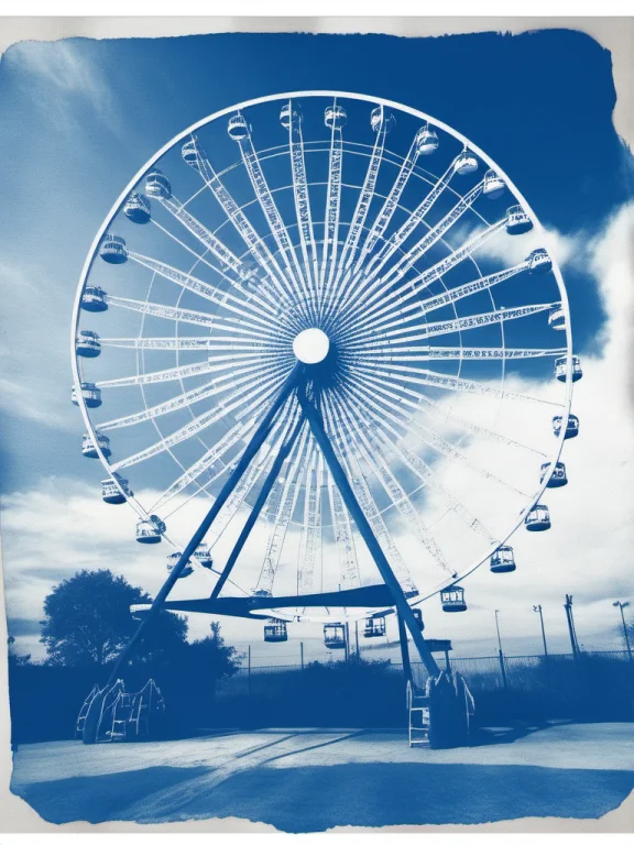 Cyanotype, An Enormous Rusted Ferris Wheel Standing In A Des...