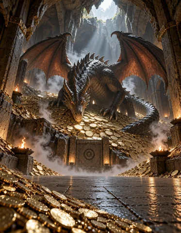 3xpl0r3 Dung30n, Photorealistic, A Colossal Dragons Hoard Ca... — Stable Diffusion AI Prompt: 3xpl0r3 dung30n, photorealistic, a colossal dragon's hoard cavern inside an anci...