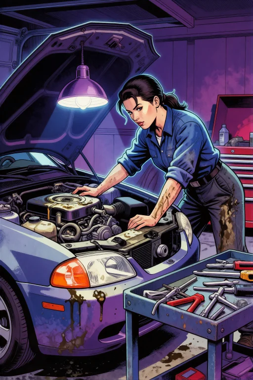 Rockstyle, A 90s Comic-book Style Illustration Of A Mechanic...