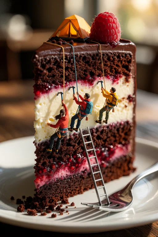 A Slice Of Layered Raspberry Chocolate Cake Standing On A Wh...