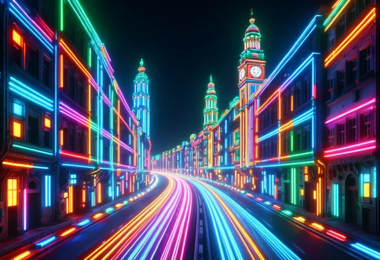 Colorful Led Lights, Racing Through These Darkened Streets A...