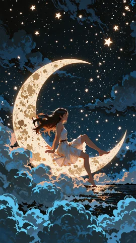 Illustration Depicting A Fabulous Night Scene. In The Center... — Stable Diffusion AI Prompt: Illustration depicting a fabulous night scene. In the center of the composition,...
