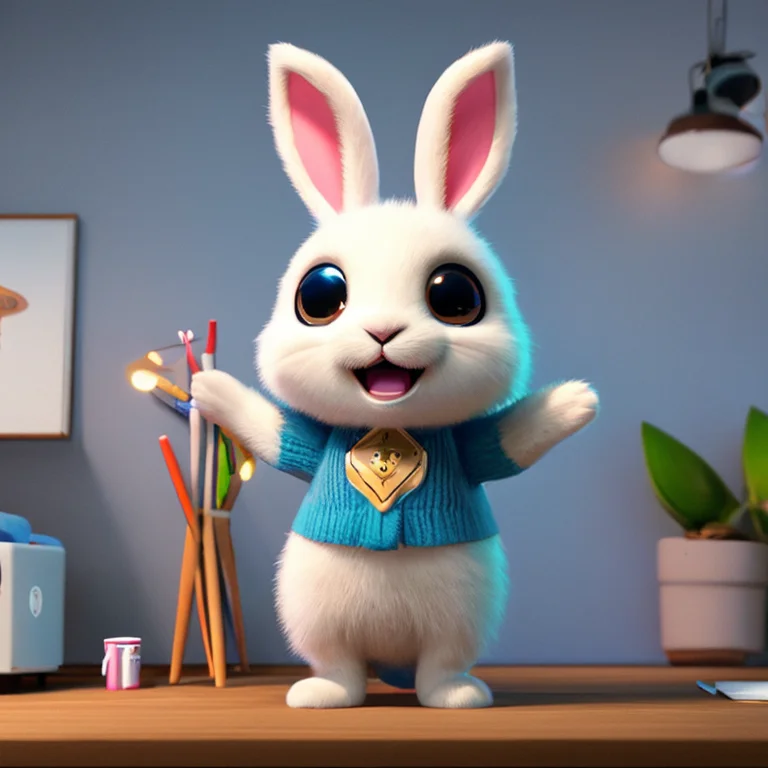 Cute Adorable Little Bunny Waving And Smiling Greeting Me, U...