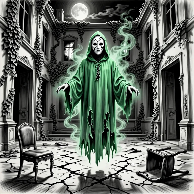 Black And White Pencil Drawing, A Moonlit Haunted Mansion Ov...