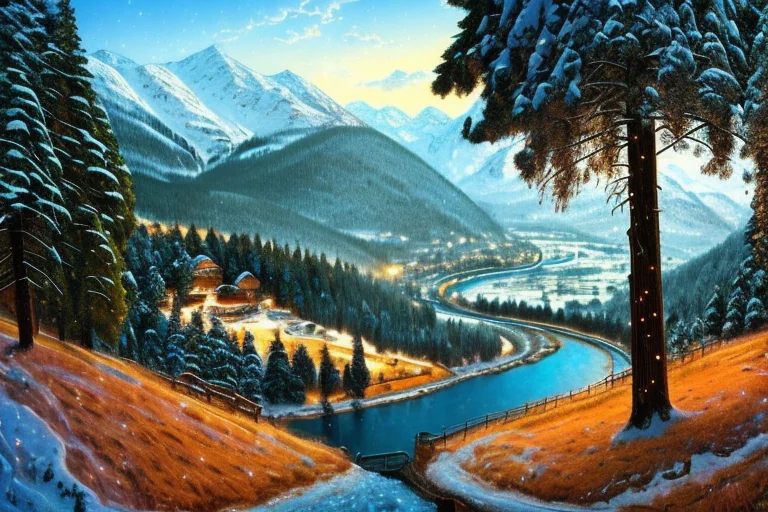 Picturesque Fantasy Ride On Mountain Pass With Water And Tre...
