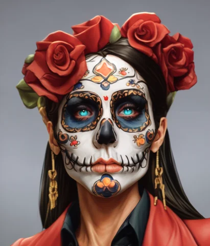 A Close Up Of A Sexy Beautiful Woman, Los Muertos Skull Face... — Stable Diffusion AI Prompt: (a close up of a sexy beautiful woman, los Muertos skull facepaint), charhelper,...