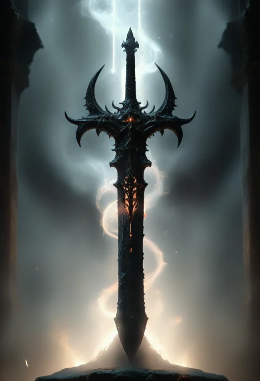 An Ethereal Demon Sword With A Black Misty Aura Surrounding...