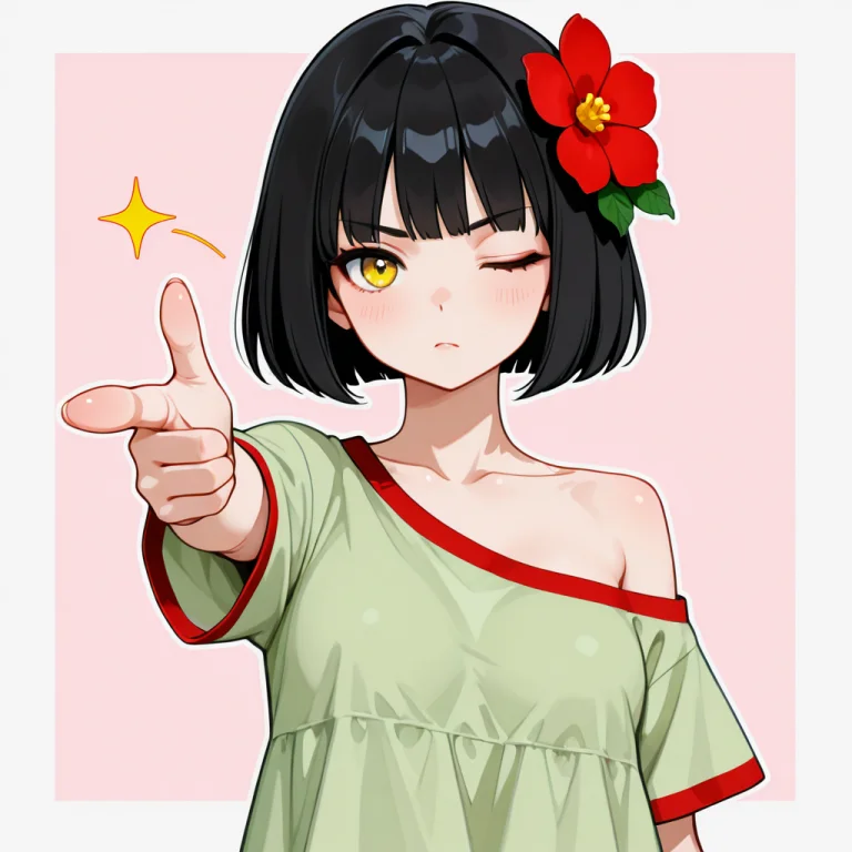 Kiisa, Solo, Black Hair, Finger Gun, Pointing At Viewer, Upp...