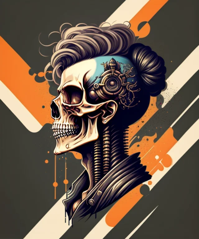A Portrait Of Cyberpunk Skull With Colorful Fluid L1 , T-shi...