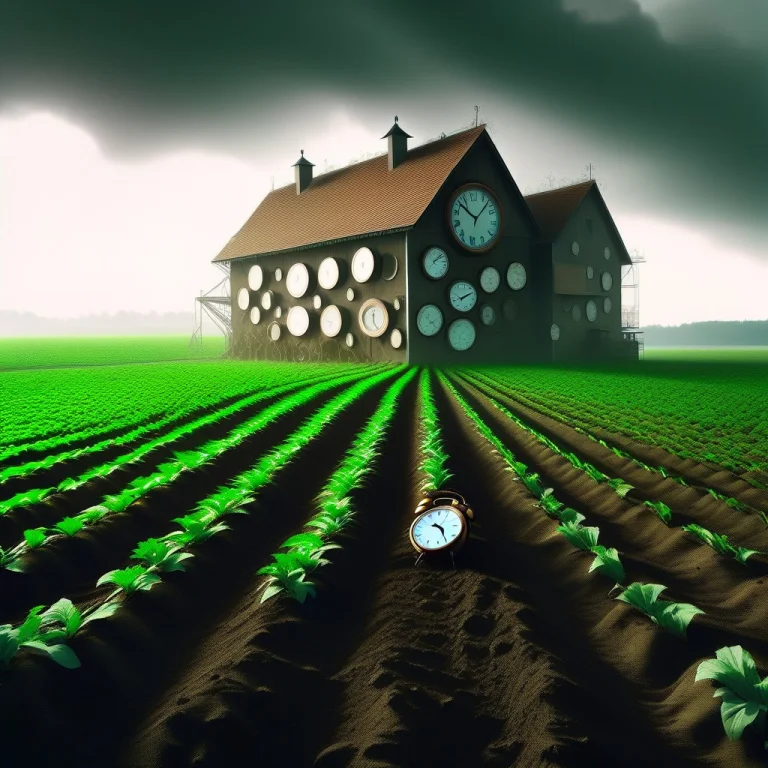 Cinematic Low-angle Shot Of Farm Laborers In A Vast Field Pu...