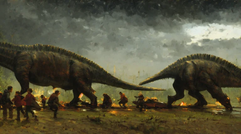 The Filming Of Jurassic Park, Huge Tyrannosaurus Rex Prawlin...