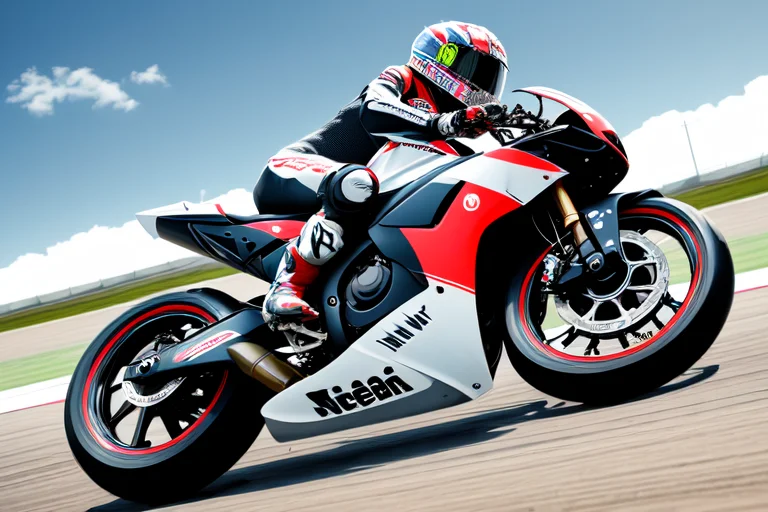 Professional Motorcycle Racer Riding On Track, Front Wheel I...