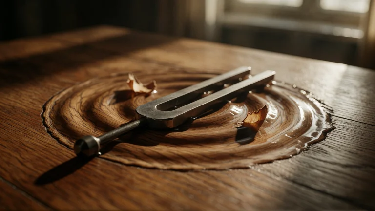 Cinematic Film Still 12. Acoustic Materialization, A Struck...