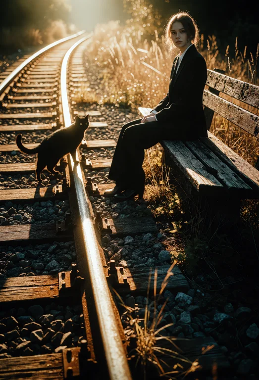 Zidiusart, A Sleek Black Cat Stalks Along A Rusted, Abandone...